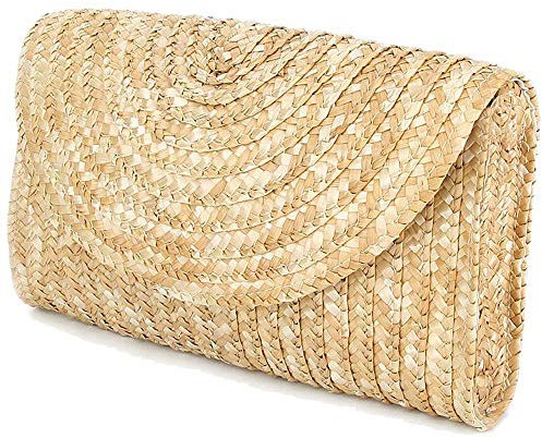 Bolsos Clutch De Paja Para Mujer Bolso De Playa De Verano, Cartera Sobre De La Boda Color: Marron