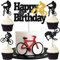 MEZHEN Glitter Tortendeko Fahrrad Kuchen Deko Geburtstag Bicycle Kuchen Toppers Bike Muffin Deko Torte Happy Birthday Kindergeburtstag Deko 25 Stücke