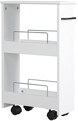 kleankin Carrello da Cucina Salvaspazio, Carrello da Bagno di Design, Multiuso, Salvaspazio, Scaffale in Legno MDF, Ruote Girevoli e Maniglia, 42.5x20.3x66.7cm, Bianco