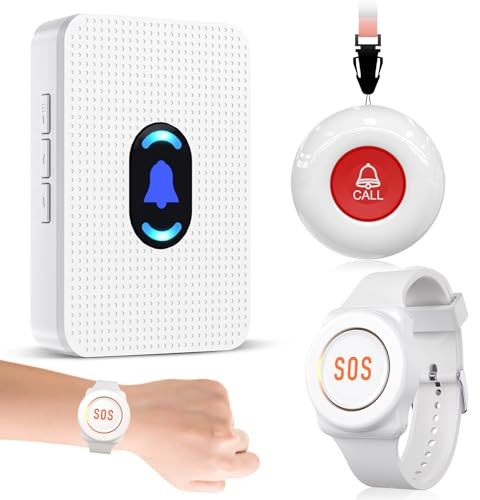 Daytech Wireless Caregiver Pager Wrist Call Button Personal Help Alert Pager System for Home Nurses Caregivers Patients Elderly 2 Waterproof Transmitters 1 Plugin Receiver