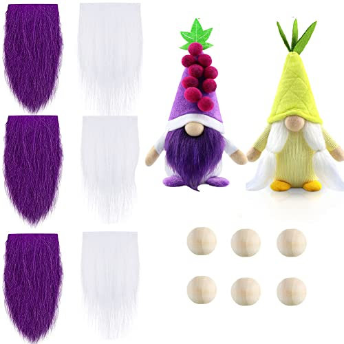 6 Stück Vorgeschnittener Wichtelbart Zum Basteln, GNOME Zwergbart Kunstpelzstoff Kunstfell GNOME DIY Wichtel Bart Mit Holzkugeln Nase Für Wichtel Zubehör Kindergeschenke