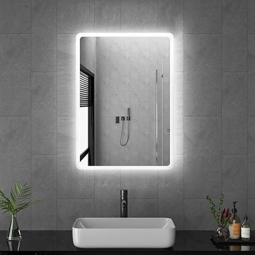 Goezes LED Badspiegel mit Beleuchtung 40x60cm Badezimmerspiegel Wandspiegel Kaltweiß 6500K LED Badezimmer Rechteckiger Wand Spiegel, Wandmontage Lichtspiegel Schminkspiegel