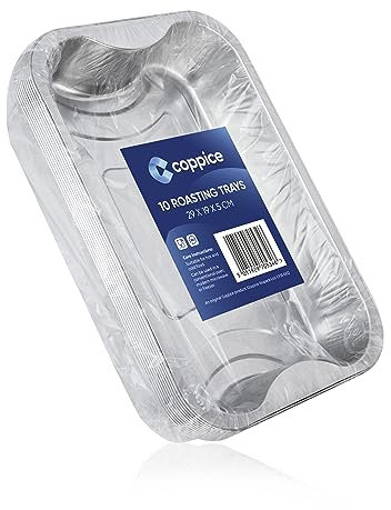 Coppice Strong Aluminium Foil Trays for Baking, BBQ, Roasting, Grilling, & Food Storage | 29cm x 19cm x 5cm | Freezer, Microwave & Oven Safe (10 Trays)
