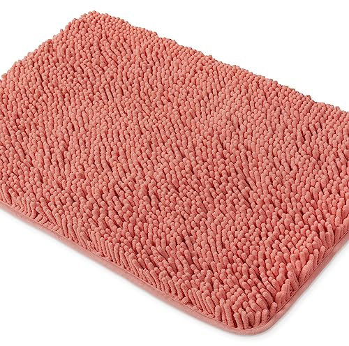 Yeaban Coral Badezimmerteppiche – Dicke Chenille-Badematten | Saugfähiger und waschbarer Badteppich, rutschfest, Plüsch und weiche Teppiche für Badezimmerboden, Dusche, Waschbecken – 111,8 x 66 cm
