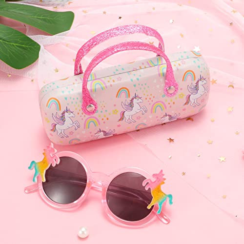 Hifot Unicorno Custodia Occhiali con Occhiali da sole Bambini, Enicorn Occhiali di protezione UV per età 2-8, Portatile Custodia per occhiali rigida per Ragazza