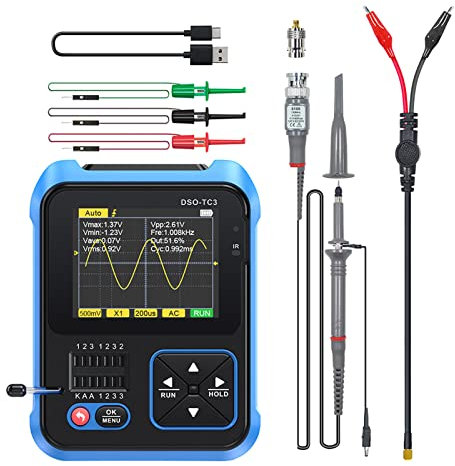 DAZZLEEX Oscilloscope portatif Portable-DSO-TC3 Oscilloscope numérique 3 en 1 Transistor Testeur Générateur de Signal de Fonction avec sonde