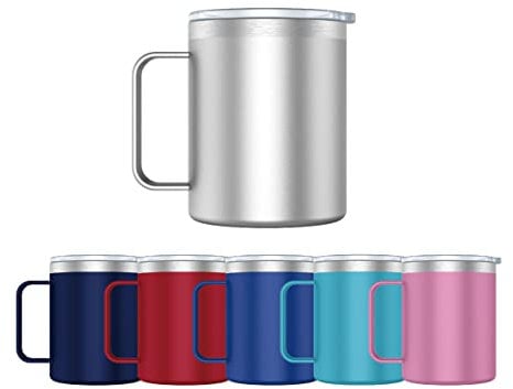 Mi Ko Mi Ka Taza Termo Café y Te para Llevar 400ml - Taza Térmica de Acero Inoxidable con Asa y Tapa (Acero)