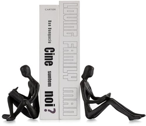 Sziqiqi Dekorative Bücherenden für Regale - Gusseisen Buchstützen für Schwere Bücher Lesen Paar Bücherregal Dekorative Objekte Metall Moderne Statue Buch Stopper Skulptur Geschenk für Leser Nerd