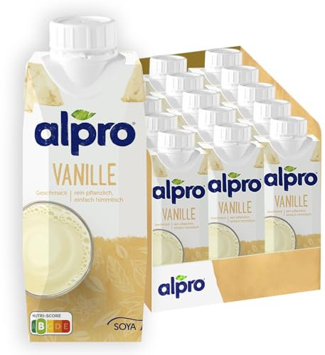 Alpro Sojadrink, Vanillegeschmack, Pflanzlicher Drink, Vegan, Laktosefrei, Glutenfrei, UHT, 15x250ml, 15er Pack