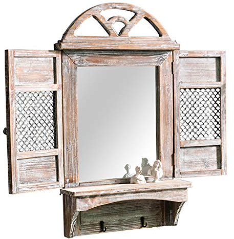 MKYOKO Espejo de decoración Espejo de Madera para Colgar en la Pared Espejo de Granja rústico Espejo de tocador Espejo de Ventana de Arte para Cafe Bar (71.5cmx42cmx35cm)