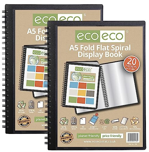 eco-eco Eco136x2 Lot de 2 protège-documents A5 50% recyclés avec 20 pochettes à spirales