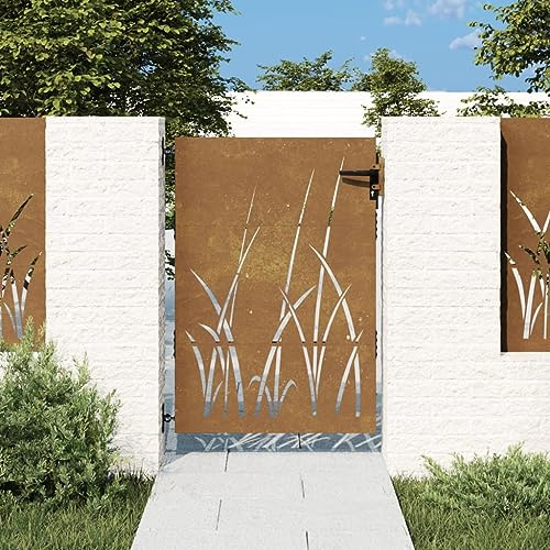 Tidyard Portail de Jardin Portail en Acier Porte de Clôture Portillon de Jardin 85x150 cm Acier corten Conception d'herbe