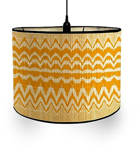 Morbuy Abat-Jour en Bambou - Style Vintage Rayé, Diamètre 30cm - Pour Lampe de Table, de Chevet ou Sur Pied (Rayures Jaunes)