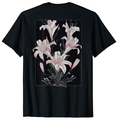 Backprint Stylische Lilie Blume auf Blumigen Festival Lilien T-Shirt
