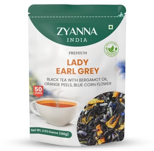 Zyanna Lady Earl Grey Tea - Premium Black Tea with Bergamot Oil, Orange Peel (100g-50 Cups) Brew Hot or Iced