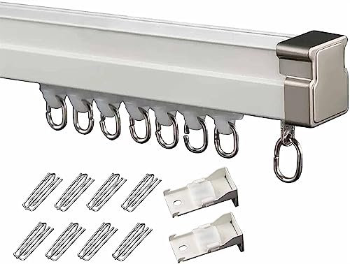 AAMNA Deckenvorhangschiene, Gebogene Vorhangschiene, biegbare Gardinenstange mit Haken und Beschlägen, weiße Gardinenstange für Erkerfenster/Schlafzimmer/Tür (Farbe: Wandmontage, Größe: 800 cm/26,