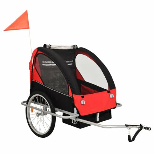 Homgoday 2-in-1 Kinderfahrradanhänger & Kinderwagen schwarz und rot