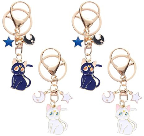 Yuqilin 4 PièCes Sailor Moon Porte Clef, Pentagramme du Chat Lunaire Porte Clé, Porte Clef Femme, Porte Clef Kawaii, Porte Clef Couple, pour Clés, Sacs à Dos, Sacs à Main