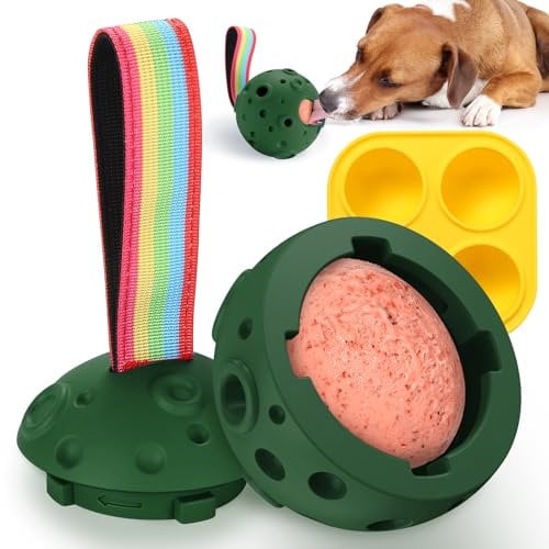 Larimuer Schleckball für Hunde, Pupsicle Kauspielzeug Welpen- und Leckerli-Tablett Spender DIY Gummi Befüllbares Interaktives Hundespielzeug und Silikonformen (Grün)