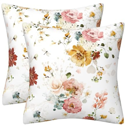 DILOXNSU 2er Set Kissenbezug 45 x 45 cm Aquarell Floral Zierkissen Weichen Samt Dekokissen Kissenhülle Quadrat Kissenbezüge für Sofa Bett Couch Deko Kissen Garten Wohnzimmer Sofakissen