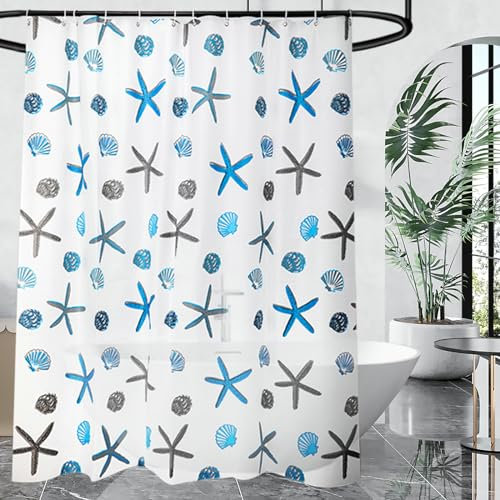 Whoiy Rideau de douche transparent 100 x 200 cm pour baignoire, anti-moisissure, imperméable, en PEVA, blanc et bleu, avec crochets