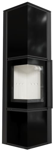 KRATKI Kaminofen aus Stahl TORA/L 8 kW Ø 150 Schwarzes Glaspaneel mit Türfeder