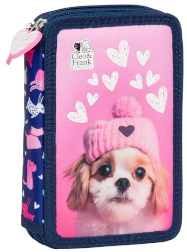 Derform Süßer Hunde Federtasche gefüllt 2 Fach Federmäppchen Stifte Etui Federmappe