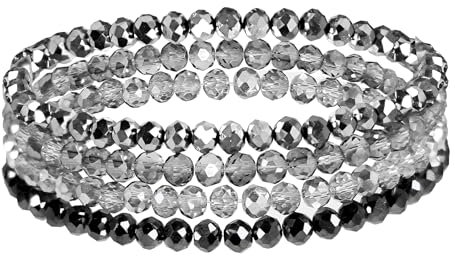 LOCCY Damen Kristall Perlen Armband Mehrschichtiges Steine Armband Boho Modeschmuck Armband Damen Schwarz (silber2)