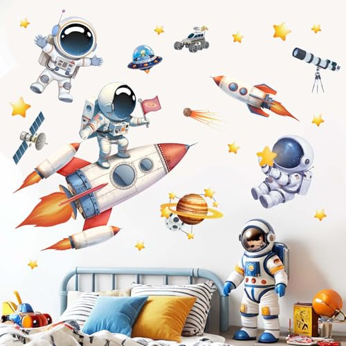 Amimagen Astronaut Wandtattoos - Weltraum Planeten Rakete Jungen Wandaufkleber - Baby Kinderzimmer Kindertagesstätte Spielzimmer Wanddekoration