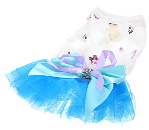 COSMEVIVI Hundekleid Sommer Mesh Kleid Für Hunde Mit Blumen Und Pailletten Hundetutu Für Hochzeiten Geburtstagsfeiern Und Fotoshootings