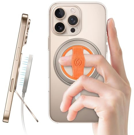 EWA MagOne 3rd Gen [Kompatibel mit MagSafe] Handy Griff ständer mit elastischem Fingerloop, abnehmbarem magnetischen Ringhalter, für iPhone 16, 15, 14, 13, 12 - Champagner Orange