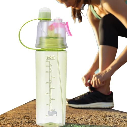 Water Bottle - 600ml Misting Water Bottles, Spray Mist Sports Bottle | drop resistant Mist Water Bottle with Portable Handle for Outdoor Sport Hydration and Cooling Down(black, pink, blue, green)