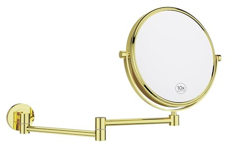 Nicesail Vergrößerungsspiegel für Bad 10 Fach Schminkspiegel Gold Glänzend Kosmetikspiegel Wandmontage Ausziehbar Rasierspiegel mit Vergrößerung Messing Spiegel Doppelseitig,Durchmesser 20cm
