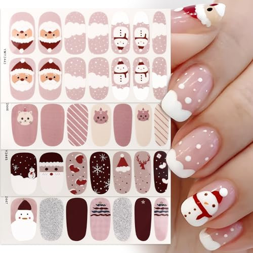 4 Fogli Smalto Adesivo Unghie Natalizie, Strisce Smalto Gel Adesive Unghie Natale, Gel Nail Stickers Rossi Natalizi Decorazione Unghie