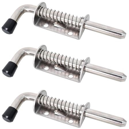 GIONAR 3Pcs Gate Bolt, 5 Inch/128mm Spring Loaded Latch Pin, Stainless Steel Barrel Bolt Latch, Heavy Duty Garage Door Latch Lock, Spring Loaded Door Pins for Yard Gate and Garage