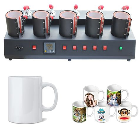 Máquina De Prensado En Caliente De Vaso De 1500 W, Máquina Impresora De Tazas 5 En 1 De Alta Eficiencia, Taza De 5 Estaciones, Impresora Térmica De Tazas De 11 Oz, para Impresión Y Transferencia De