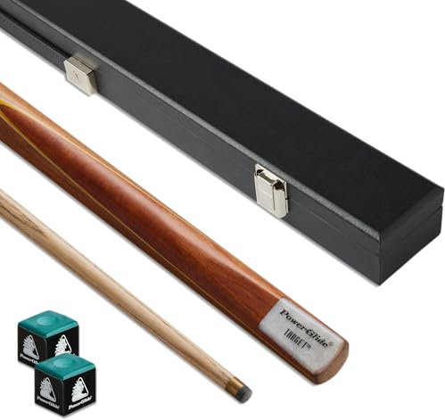 PowerGlide Set da 2 Pezzi per Stecca da Biliardo o Biliardo, Bersaglio, Stecca in Legno di Frassino, Custodia Rigida e Gesso Verde, Giunto in Ottone, Misura 140 cm, Punta 9,5 mm
