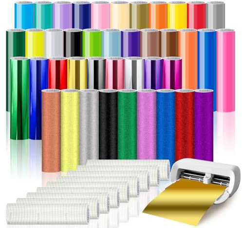 Smart Vinyl Permanent für Cricut Joy Xtra, 23 Faber Smart Adhesive Vinyl Permanent 9 Glitzer Vinyl 9 Chromglanz 9 Transferfolie 14x30.5cm Vinyl Plotterfolie Selbstklebend zum DIY Tassen Autos Banner