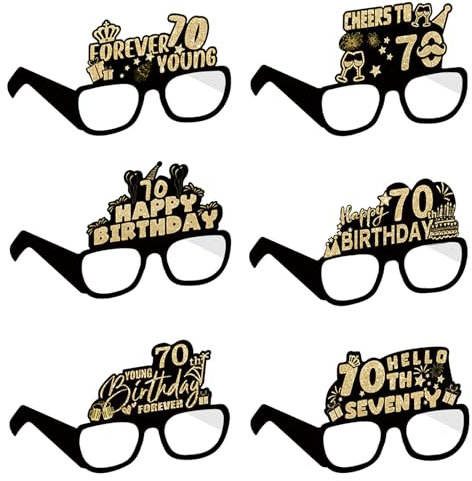 COLANANA Geburtstag Party Brille Dekoration, 6 Stück 70th Geburtstag Party Dekorationen, Lustige Papier 70th Geburtstags Brille Deko, Geburtstags Photo Booth Requisiten Zubehör für Frauen Männer