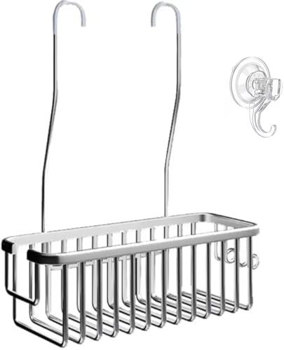 ARTALEJ-Cesta Ducha Colgante + Gancho Con Ventosa-Estantería Ducha Sin Taladro-Aleación De Aluminio Inoxidable (Cesta sencilla plata)
