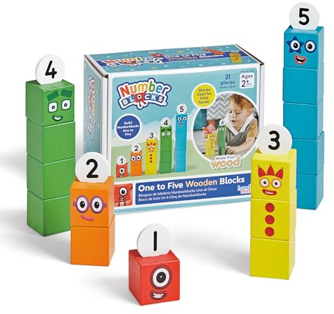 Learning Resources Numberblocks Holzblöcke, 15 Mehrfarbige Blöcke, Baue die Charaktere von Eins bis Fünf, Zahlen und Zählen Lernen, Aufbewahrungstasche, Lernspielzeug, 3 4 5+ Jahre
