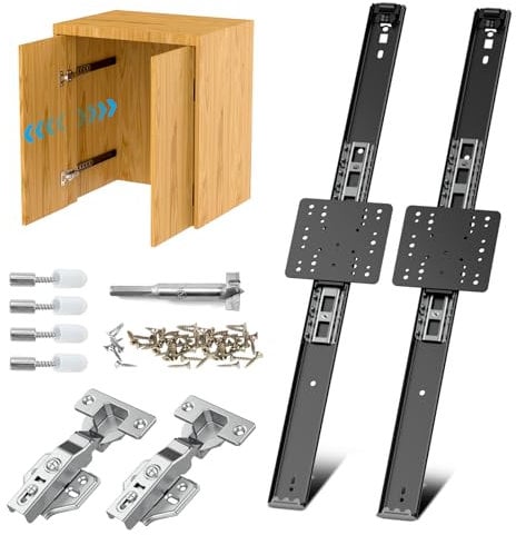 Sliding Hidden Door Track, Pocket Door Hardware, Smooth Gliding Pocket Slides with Hinges for Cabinet and Recessed Doors (Black, 20inch-1set)