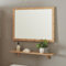 [en.casa] Set de Miroir Mural Rectangulaire avec Étagère Pratique Rangement Effet d’Agrandissement Visuel et de Luminosité pour Salle de Bain Entrée Salon Intemporel Bambou Verre 80 x 60 cm Naturel