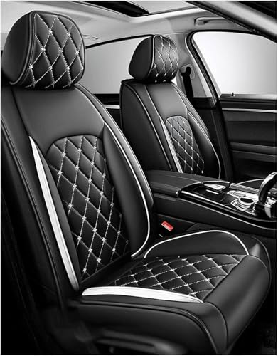 KARDZ Auto Sitzbezüge für Skoda Fabia Combi 2010-2014 | PU-Leder Komfortabler Wasserdicht Atmungsaktiv Sitze Protector Innenraum Zubehör,D-BlackWhite