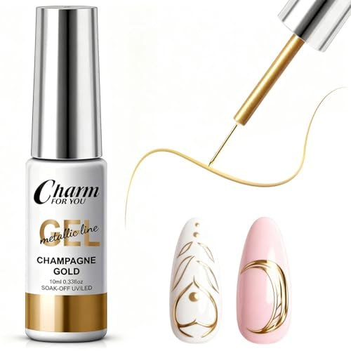 Gold Gel Nail Polish, Gel Liner Nail Art with Built-in Thin Brush - Long-Lasting Mirror Metallic Soak-Off UV Gel Polish for At-Home Manicures & Professional Salons Nail Enthusiasts