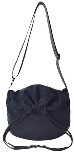 ERRORY Praktische Umhängetasche, lässige Umhängetasche, Kordelzug, Nylon, Crossbody-Tasche mit verstellbarer Länge, für Damen und Herren, organisierte Fächer, Schwarz , One Size