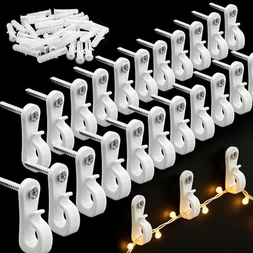 AYUMAL 40 PCS Q-Hanger Screw in Hooks, Screw Hooks with Safety for Outdoor String Lights Patio Wall Hooks Hanging Light for New Year Holiday Party