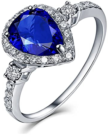 BCughia Weißgold Verlobungsring Damen, 18 Karat Ringe Tropfen Form 0.99ct Tansanit und Diamant Trauringe Größe 62