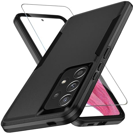 KOGENG Handyhülle für Samsung Galaxy A53 5G Hülle mit Schutzfolie, Matt PC Hard Rückseite Anti-Fingerabdruck Kratzfest TPU Bumper Stoßfest Haltbar Schutzhülle für Samsung A53 5G Case (Schwarz)