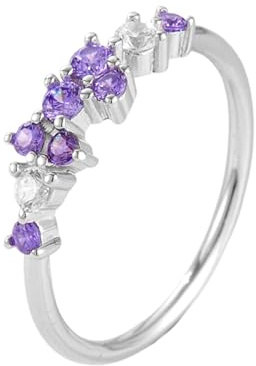 Skcess 18K Weißgold Matching Rings, Trauringe Amethyst Lila Moissanit Größe 61 (19.4)